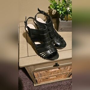 Franco Sarto Black Leather Strappy Sandals